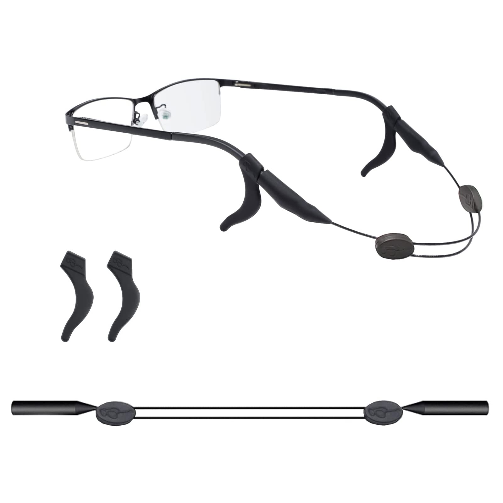 AnzailalaAdjustable Eyeglass Strap with Eyeglass Ear Grip Sunglass Strap Anti-slip Eyewear String Holder Sports Sunglasses Chain with Silicone Ear Hook for Glasses Sunglasses