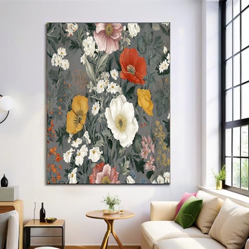 Cuadros Decoracion Salon Amapola Barroca Lienzos Decorativos 40X50Cm Cuadro Sobre Lienzo Plantas Vintage Dormitorio Cuadros Pared Imágenes Wall Art Gris Oscuro Prints Decor Canvas