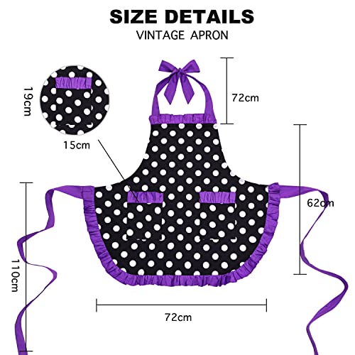 Violet Mist Funny Vintage Apron For Women Girls Cute Polka Dot Retro Stylish Apron Dress Baking Garderning Ruffle Adjustable Neck Strap Personalized Grilling Apron With 2 Pocket #TOP4