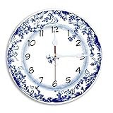 Wall Clock, Silent Non Ticking Battery Operated,Blue-and-White Porcelain Retro Clock Decorative for Bathroom Kitchen Bedroom 10 inch & 12 inch, Ships Next Day，No Battery