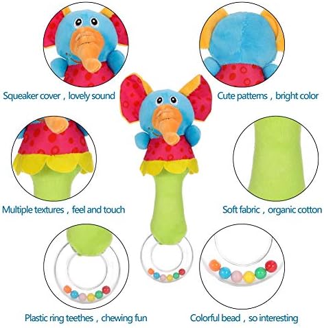 Yorgewd 3 Pack Baby Rattles Baby Shaker Soft Stuffed Animal Toys Musical Educational Toys Infant Developmental for Baby 0 - 12 Months (Elephant/Lion/Calf)