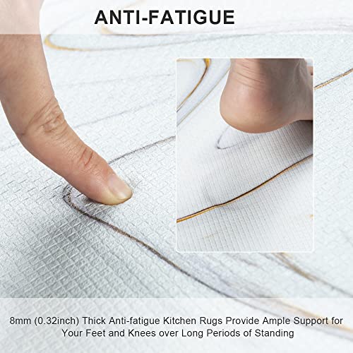 Colorful Star 2 Pieces Waterproof Cushioned Kitchen Rugs Set Pvc Leather Runner Non-Slip Anti Fatigue Kitchen Floor Mats Comfort Floor Mat For Kitchen Laundry Decor 17"X29"+17"X47" White Gold Marble… #TOP3