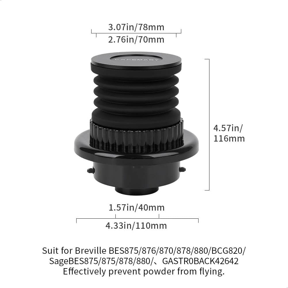 Single Dose Hopper Advanced Add-On with Silicone Bellow and Aluminum Lid Compatible with Breville Espresso Machine with baffle, Black