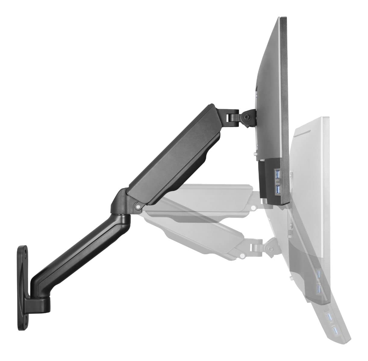 Deltaco ARM-0360 - Uchwyt na monitor zasilany gazem, do montażu na ścianie, nadaje się do ekranu 17 do 32" - Czarny
