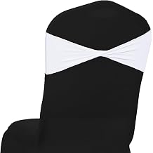 MDS Pack of 100 Stretch Spandex Chair Sashes Without Slider Buckle, Reusable Elastic Plain Chair Band Bow for Wedding, Reception, Party, Birthday, Baby Shower, Banquet & Event Decor - White