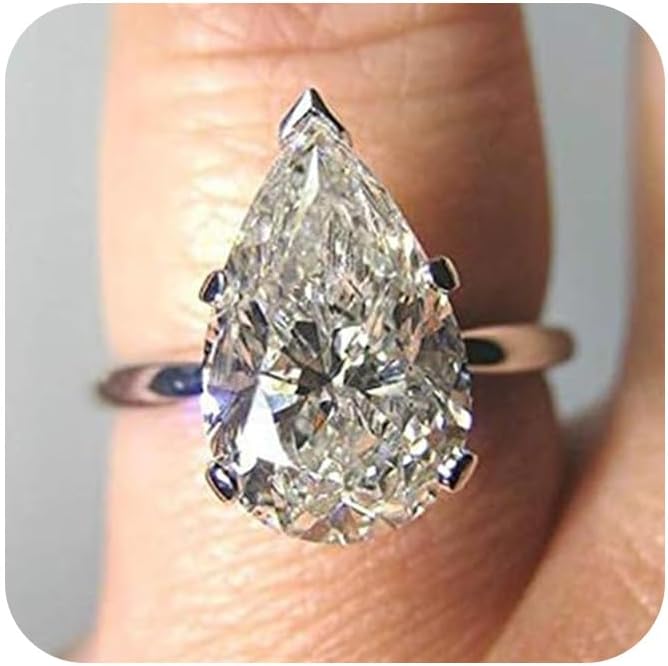 Fashion Jewelry 5 Carats Teardrop Pear Cut Cubic Zirconia CZ Rhodium Plated Sterling Silver for Women Solitaire Wedding Engagement Ring (9)