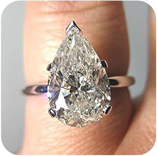 Cutesmile Fashion Jewelry 5 Carats Teardrop Pear Cut Cubic Zirconia CZ Rhodium Plated Sterling Silver for Women Solitaire Wedding Engagement Ring (8)