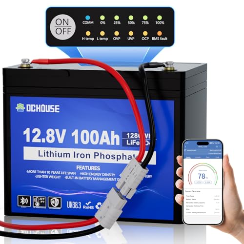 DC HOUSE 12V 100Ah Trolling Motor Battery Kit with SOC Status Indicators & 50A Quick Connect/Disconnect Connector, Plug-N-Play, 100A BMS & Bluetooth, Perfect for Trolling Motor, RV, Marine, Boat