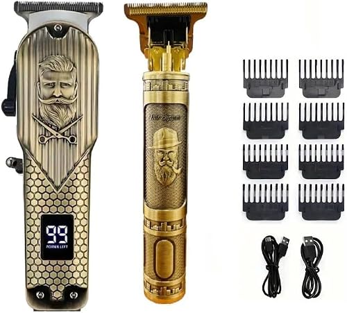 Trade Kite Cordless Hair Clippers Kit – Set of 2 Rechargeable Dragon Design Trimmers with Combs – Professional Grooming Clippers for Men, Women & Kids – USB Charging (Bronze)