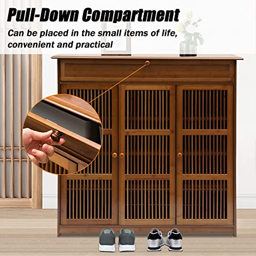 Dnysysj Shoe Organizer Cabinet With Shutter Doors And Pull-Down Compartment, Bamboo Shoe Floor Storage Organizer Rack For 25 Pairs For Entryway Living Room, 39.4" L X 13" W X 39" H #TOP2