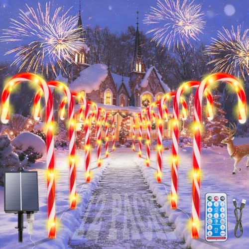 YEPVIE Solar Candy Cane Lights 12PCS Waterproof Candy Cane Christmas Outdoor Lights with 72LED 8 Modes 1200mAh Solar Powered Outdoor Decorations Led Light for Christmas Pathway Yard Patio Garden