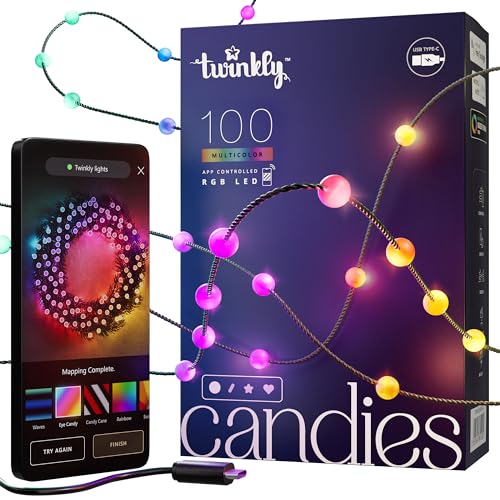Twinkly Strings USB-C Pearls 100 LED, Pearl Shaped LED Light String, Christmas Lights, RGB Multicolor LED Lights
