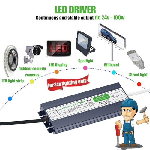 Image of LED Driver 100 Watts Waterproof IP67 Ultra Thin 0.7in 24V Aluminum DC Output Low Voltage Transformer Outdoor Power Supply Adapter for LED Strip,Landscape Lighting Project, and Any 24V LED Lights
