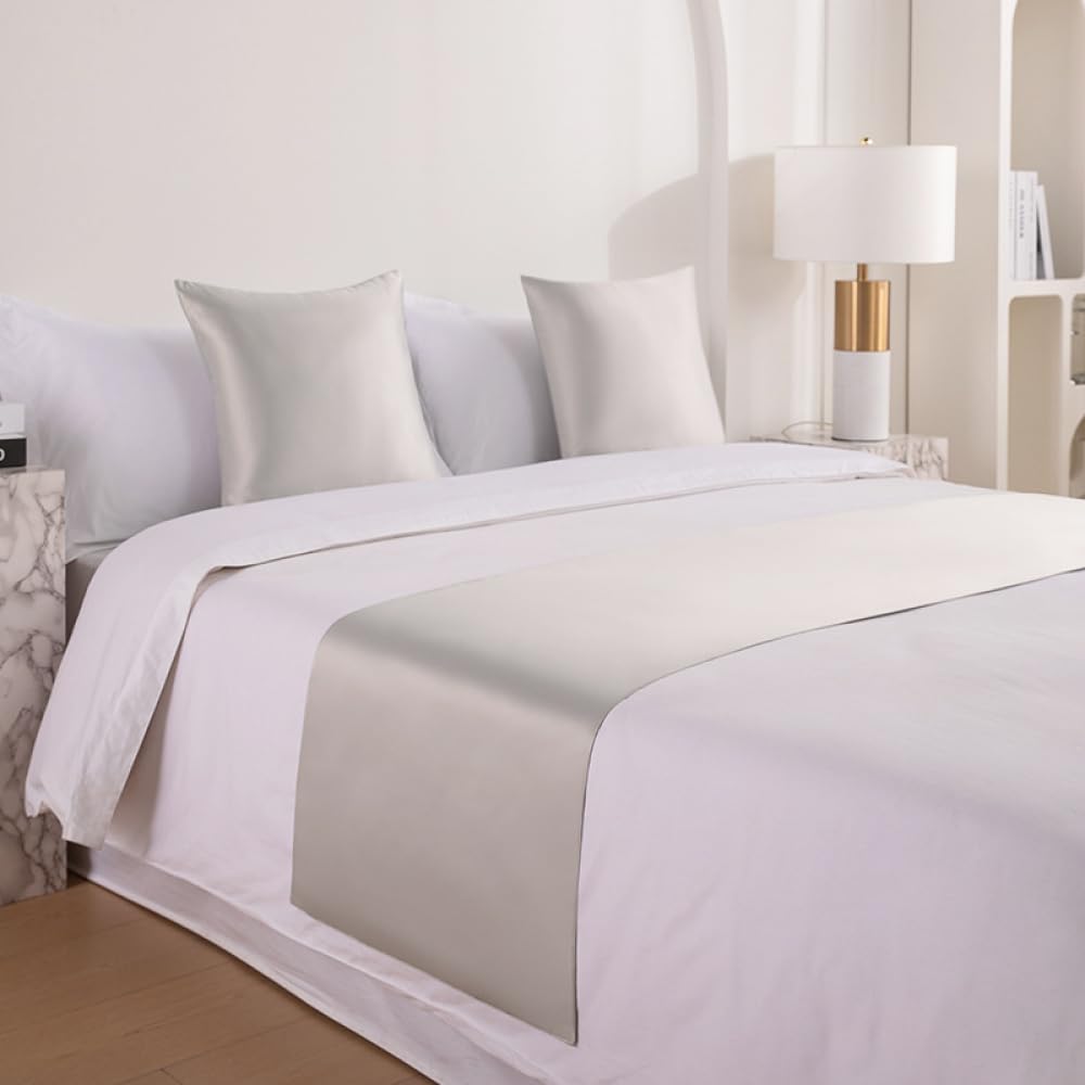 JANMEYO Bed Runner Scarf Smooth Bedspreads Simple High-end Bed Runners Scarves King Size Hotel Bedroom Bed End Decoration Anti-dirty Strip Bedding Protection Bed Throws-Silver||Pillowcase*1 45X45cm