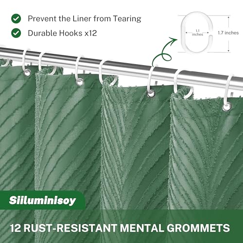Siiluminisoy Extra Long Green Boho Shower Curtain, 72 x 84 Tufted Leaves Textured Striped Modern Farmhouse Minimalist Cloth Shower Curtain for Bathroom by Siiluminisoy - Used condition - Image 7