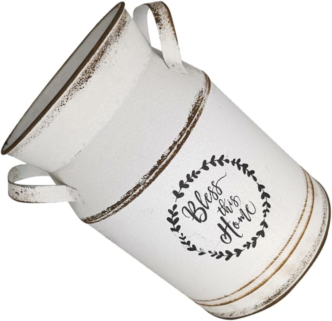 European-Style Milk can Vase 7.87 Inch Rustic Floral Arrangement Pot Holder Table Centerpiece Decoration for Home Office