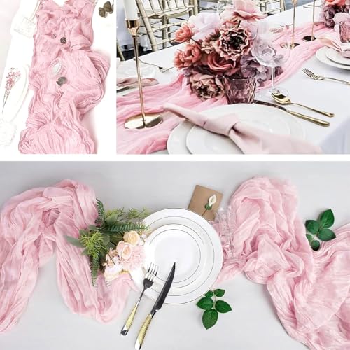 16 Pack Light Pink Cheesecloth Table Runner 20 x 120 inch Gauze Table Runners 10 FT Long,Semi Sheer Boho Cheese Cloth Fabric Table Runner Bulk for Wedding,Party,Baby Shower,Bridal Shower Decoration by ACSUIT - Image 5