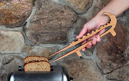 Crocodile Toaster Tongs And Oven Rack Pull, Solid Cherry Wood #TOP1