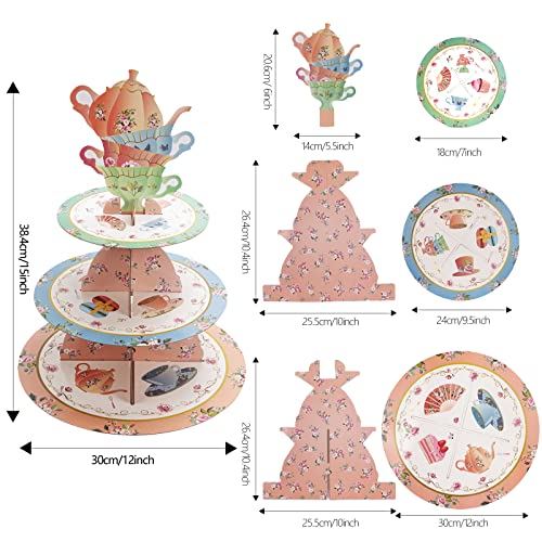 Flower Theme Tea Party Cardboard Cupcake Stand,3-Tier Round Cupcake Holder Dessert Stand Talking Party Dessert Tower For Birthday Wedding Supplies Decor #TOP3