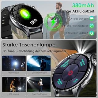 2026 Neue Smartwatch Herren mit EKG/ΒΙυtｚυcker/BMI/HRV/Harnsäure/LED-Licht,1,56" AMOLED Rund Gesundheitsuhr mit 24H ΒΙutdruck SpO2 Pulsuhr Schlaf/Apnoe-Monitor, SOS-Notruf Fitnessuhr für iOS Android