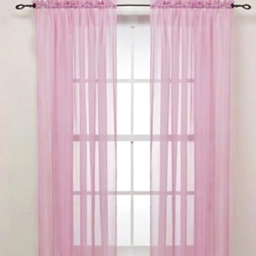 Quoravel Glass Yarn Sheer Valance Curtain, Pure Colour Voile Window Scarf, Bedroom Wedding Decorative Short Drape Pink 100cm x 200cm(On Rod)