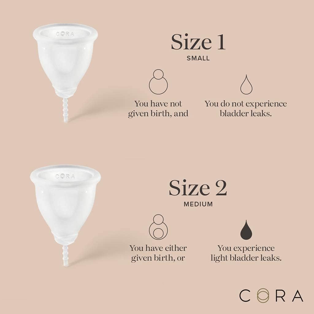 Cora Menstrual Period Cup | Comfortable, Easy to Use | Soft, Medical Grade Silicone | Flexible Fit | Leak Protection, Foldable, Sustainable, Reusable Alternative to Tampons/Pads (Size 1) : Health & Household