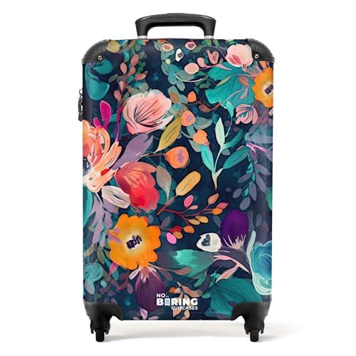 NoBoringSuitcases.com® Koffer Handgepäck Trolley Rollkoffer Kleine Reisekoffer mit 4 Rollen - Bunt - Blumen - Kunst - Natur - Hippie - 55x35x20cm - Fotokoffer - Kabinenkoffer - Boardgepäck