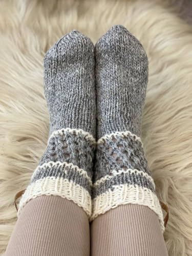 Unique Gray Hand-Knitted Wool Socks from Ukraine | Warm Natural Wool Accessories for Women and Men Stylish Original Gift Perfect for Winter4