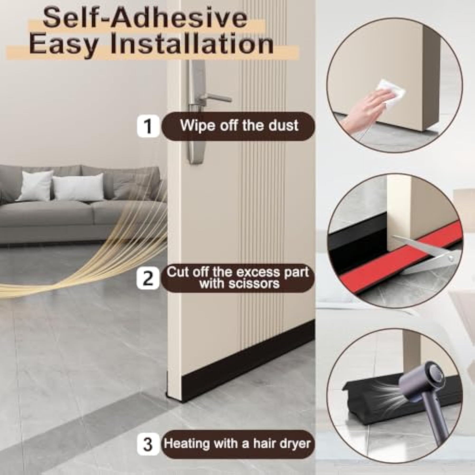 Door Draught Excluder Self Adhesive Quick Easy Installation