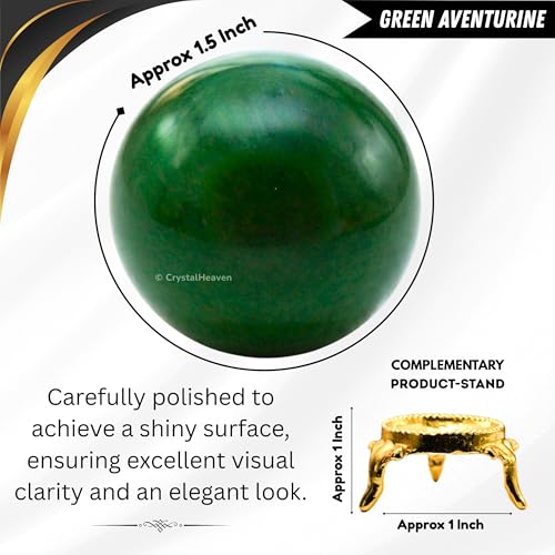Image of Certified Dark Green Aventurine Crystal Ball for Meditation - Premium Crystal Vastu Items for Home and Feng Shui Items for Good Luck - Ideal for Pooja Supplies and Spiritual Practices (1.5 inch Inch)