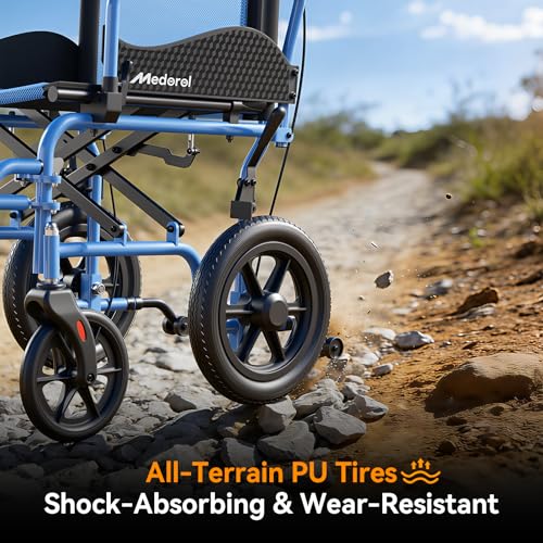 Image of Lightweight Transport Wheelchair for Adults, Supports 300 lbs, Foldable & Portable, for Seniors, Elderly and Disabled (Blue)