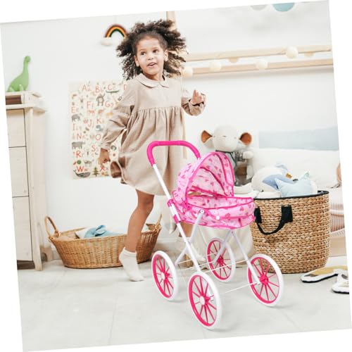CLISPEED Kinderwagen Puppenwagen mit Realistischem Design und Zubehör Faltbarer Puppenbuggy für Mädchen Großes Puppen Kinderwagen Modell für Doll Pretend Play – Bild 5