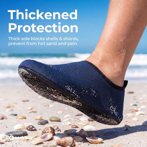 Image of SEEKWAY Water Shoes Quick-Dry Aqua Socks Barefoot Slip-on for Beach Pool Swim River Yoga Lake Surf Women Men Black SK001