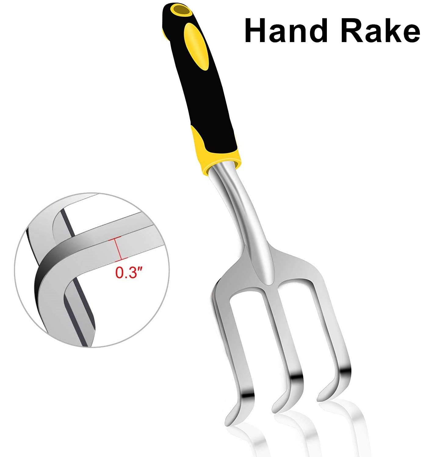 3-Piece Heavy Duty Aluminum Garden Tool Set - Hand Trowel, Transplant Trowel & Cultivator Rake With Ergonomic Soft Grip Handles