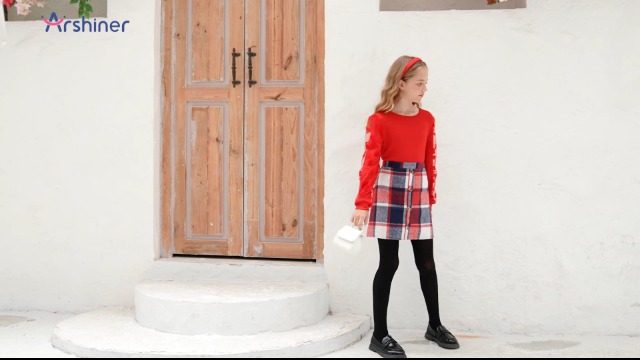 Arshiner Ensemble Fille Élégant Haut Manches Longues + Jupe Plaid - Tenue Automne Hiver 5-13 Ans