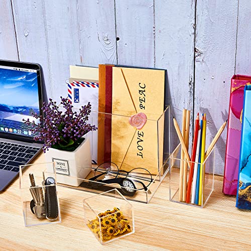 5 Pcs Acrylic Office Desk Organizer Set Desk Accessories Organizer Acrylic Desk Organizers And Accessories Clear Acrylic Organizers Decor Acrylic Desk Accessories For Home School Office Supplies #TOP3