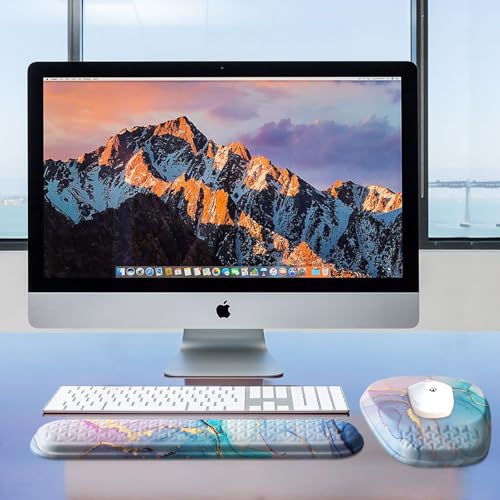Laokiiy Mouse Pad with Wrist Rest, Comfortable Memory Foam Wrist Rest for Computer Keyboard, Ergonomic Mouse Pad Set for Easy Typing & Pain Relief - Blue Pink
