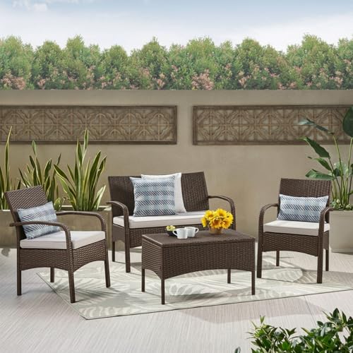 Image of BRISHI Outdoor Sofa Set || Balcony Sofa || Patio Furniture Sets || Indoor Sofa|| Wicker Rattan Garden Sofa Set with Cushion and Center Table (4 Seater-Brown-Beige)
