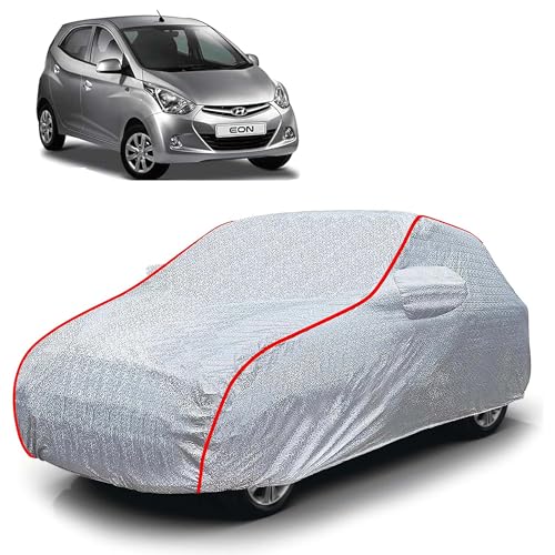 Image of Sulfar 100% Waterproof Car Body Cover Compatible with Mirror for Hyundai Eon (Triple Stitched, Full Bottom Elastic, Magic Silver with Red Piping)