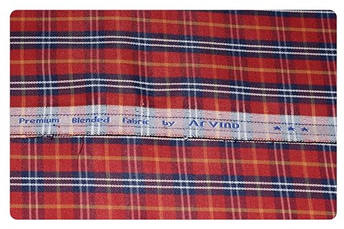 Image of Arvind Men's Cotton Poly Blend Checkered Unstitched Shirt Fabric (FQ27A8)