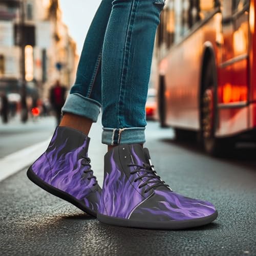 High Top Lightning Flame Pattern Zero-Drop Barefoot Shoes PU Leather Running Shoes Grounding Shoes for Men2