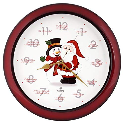 Justime Splendid 14-Inch 12 Song Of Carols Of Christmas Warm Santa Claus & Snowman Melody Wall Clock,Quartz Home Wall Deco Clock (Ss Red) #TOP8