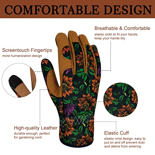 Merturn Leather Gardening Gloves For Women Garden Gloves Thorn Proof Mother's Day Gift Touch Screen Design Heavy Duty Yard Working Gloves For Planting, Digging, Pruning Women Gardening Gift #TOP1