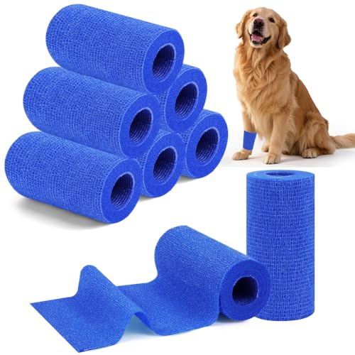 vsshe Benda Adesiva, 8 Rotoli Bendaggio Adesiva Coesiva, 10cm*4.5m Benda Elastica Coesiva,Traspiranti, Nastro Bendaggio Sportivo, Fasciatura Coesivas per Primo Soccorso, Sport, Cavalli, Cani, Blu