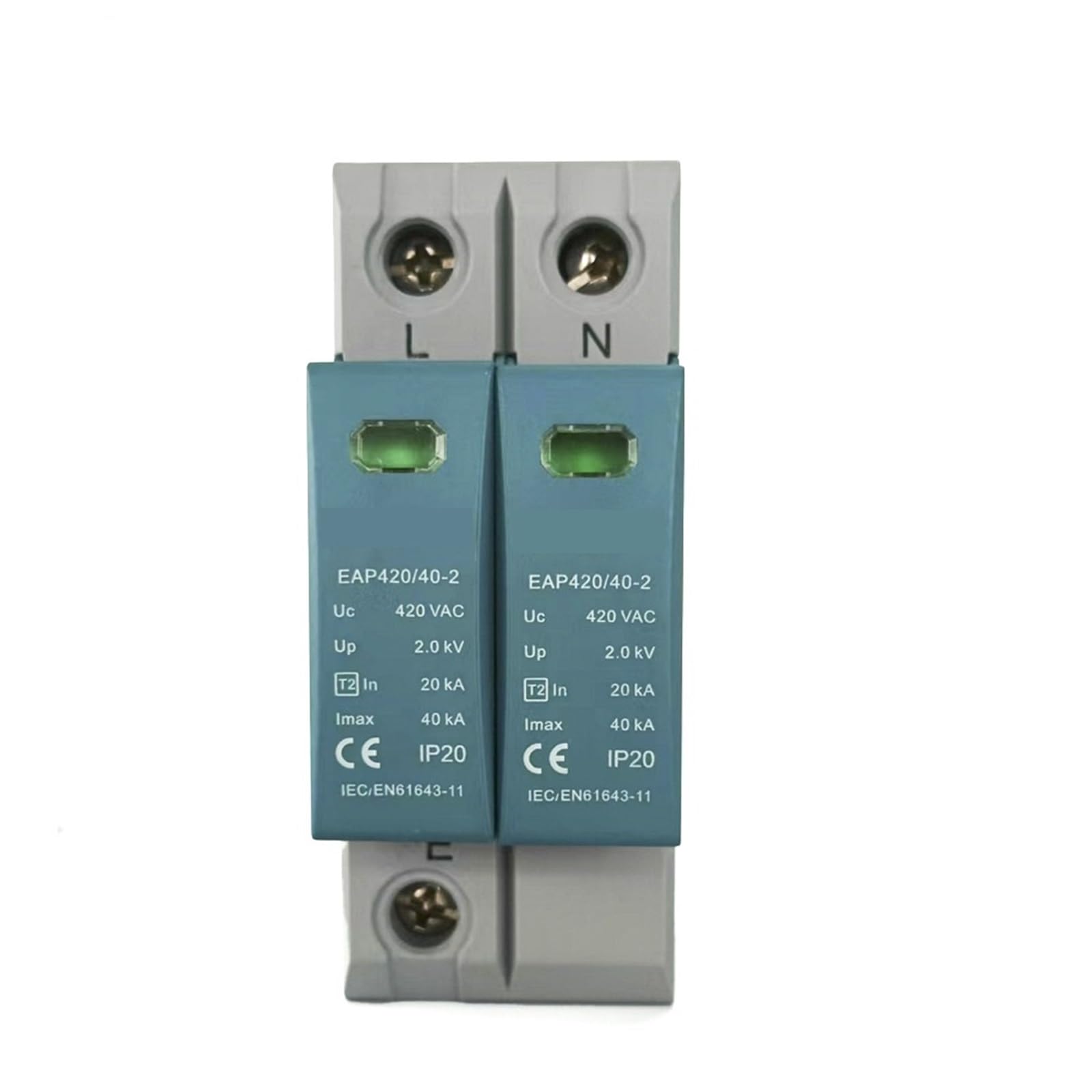 Surge Protector 2P 20KA-40KA, AC75V-AC420V Casa 220V, Scaricatore T2, installazione su guida DIN (AC 420V)