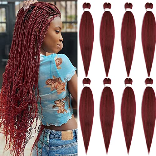 HENSLEELY Pre Stretched Braiding Hair Extensions 26inch 8packs Burgundy