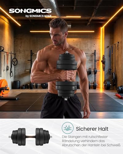 SONGMICS 2-in-1-Hanteln, Hantelset, Kurzhanteln, mit Verbindungsstahlrohr, 2 x 15 kg, Workout, Fitnesstraining, Gewichtheben für Zuhause… – Ansicht 2