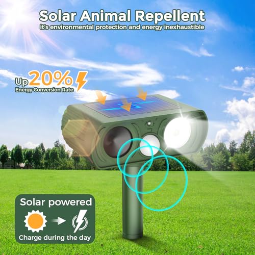 Pimag Solar Ultrasonic Animal Repellent Outdoor, Deer Repellent Devices Motion Detection, Waterproof Cat Squirrel Mouse Raccoon Dog Bird Repellent Deterrent With Led Flash Light For Yard Farm Garden thumb #2