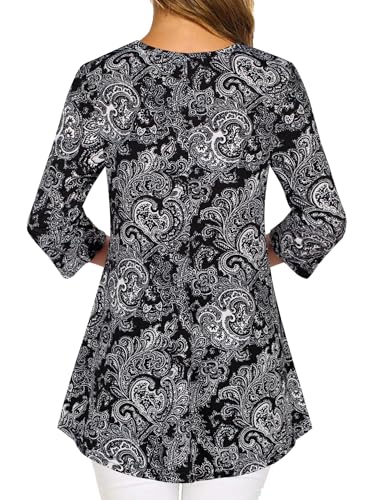Image of Nandashe Womens 3 /4 Sleeves Floral Tunic Shirts Summer Casual Dressy Blouse Tops