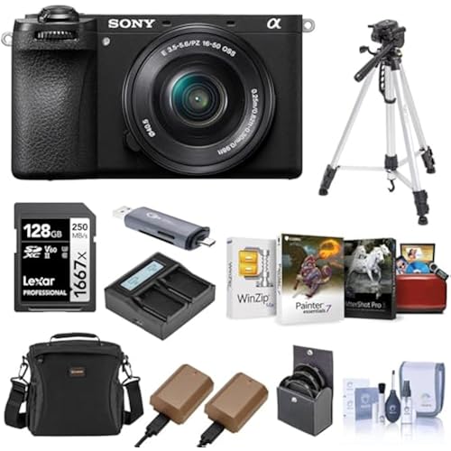 Sony Alpha a6700 Camera with E PZ 16-50mm f/3.5-.6 OSS Lens Bundle Shoulder Bag, 128GB SD Card, Reader, Corel Mac & PC Software Kit, 2X Extra Battery, Charger and More (10